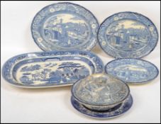 A collection of blue and white china to include a large 19th century blue and white meat platter