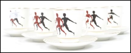 A set of six vintage 20th century USSR ceramic Lomonsov ceramic Olympic cups and saucers featuring