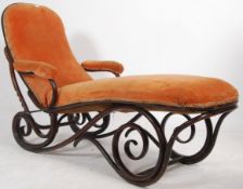 An Original Thonet 19th century bentwood chaise longue ' sleeping sofa ' raised on stunning scrolled