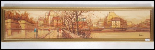 A vintage 20th century oil on canvas painting of a traditional French street scene, signed to