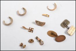 A group of various 9ct gold jewellery to include cuff link, earrings etc. Most AF total weight 14.