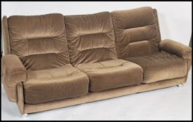 A vintage retro G-Plan 'saddle ' style 3 seat sofa settee in the manner of Kofod Larsen. The sofa