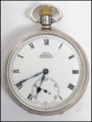 An early 20th century silver hallmarked pocket watch Kays Keyless Triumph, the enamel face with