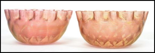 A pair of 19th century Victorian banded glass bowl having a scalloped edge with grounded pontil