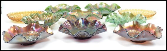 A good collection of vintage 20th century Carnival glass in the green colourway to include several