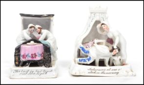 A pair of 19th century Staffordshire / Continental ceramic figure groups both with notation, the