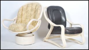 A retro 20th century painted up-cycled bentwood cane chair fitted with a stunning brown leather seat