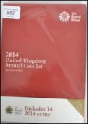 UK 2014 annual coin set, issued by the Royal Mint. Features 14 2014 coins. Brand new, still