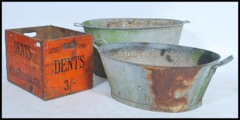 A vintage 20th century advertising point of sale wooden brewery bottle box for Dents along with