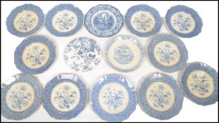 A good group of 19th century blue and white ceramic plates by J R (JR) Stone Ware Regina depicting