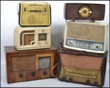 A group of six vintage 20th century radios five being bakelite to include Ferranti, Stella,