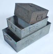 A collection of vintage mid century Industrial tote tray's each of rectangular form with ribbed