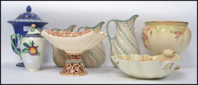 A collection of ceramics to include a large Victorian Wedgwood jasperware urn with pierced frog lid,