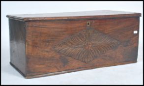 An 18th / 19th century mahogany coffer  / chest having diamond carved panel facia with plain panel