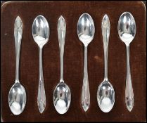 A vintage 20th century Art Deco silver hallmarked coffee / tea spoon set by C W Fletcher & Son Ltd (