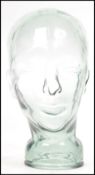 A 20th century moulded pressed glass phrenology type head - shop display stand / millinery mannequin