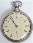 A 19th century Georgian Silver fusee open faced pocket watch hallmarked for Chester 1832. The