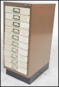 A vintage retro 20th century Bisley industrial office 10 drawer filing cabinet having D handles with