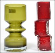 A vintage mid 20th century Riihimaki studio art glass bamboo vase by Tamara Aladdin shape 1472 along