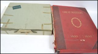 A large Great Masters 1400-1800 art portfolio of famous prints contained within a red bound book