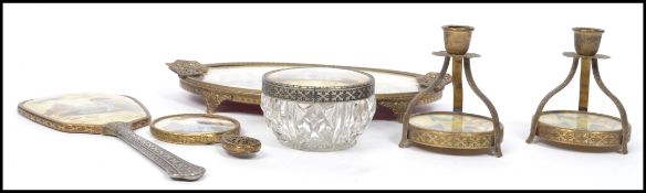 A vintage 20th century 1930s petty point embroidery dressing table set depicting Oriental domestic