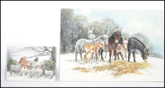 FRANCES FRY (20th Century British) - watercolour paintings / studies grazing donkeys eating hay in a