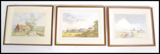 A collection of three framed and glazed watercolour paintings ( painting )  of English country