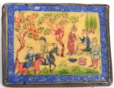 An unusual 19th century anglo - Indian ladies enamel painted bone and silver brooch.  The