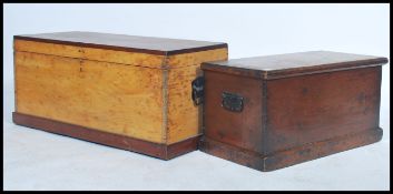 Two ealry 20th / late 19th century blanket boxes with drop handles to the sides, the hinged lids