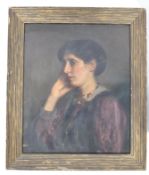 A 19th century Victorian oil on canvas portrait study painting of lady in a contemplative state.