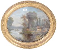 A good 19th century English School reverse painting on glass depicting a country scene of a