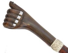 A 19th century malacca, silver, ivory and horn handles gentleman's walking stick / promenade cane.