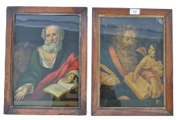 A rare pair of believed of late 18th century reverse-prints on glass of The Gospels, Saints