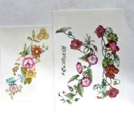 A rectangular porcelain plaque hand painted with floral spray's inscribed in pencil to the