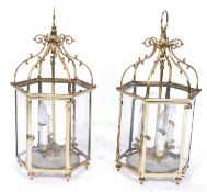 A very good pair of early 20th century brass and  bevelled glass Regency revival porch / hall