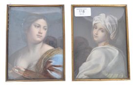 A pair of 19th century portraits on ivory by Charles Caruson , Rome 1876. Each signed to the