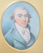 A 19th century portrait miniature painting on ivory plaque depicting a well dressed gentleman.