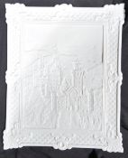 A 19th century lithophane panel of a castle landscape scene pottery inscribed Neuschwanstein