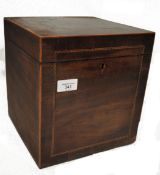 A 19th century Georgian mahogany inlaid decanter box celerette. Of square form with inlaid satinwood