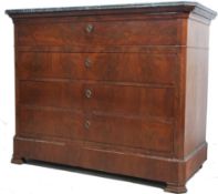 A 19th century French flame mahogany and black/grey veined marble commode secretaire chest of