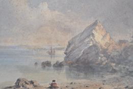 A 19th century English School watercolour painting of a maritime / coastal scene with tall sailing