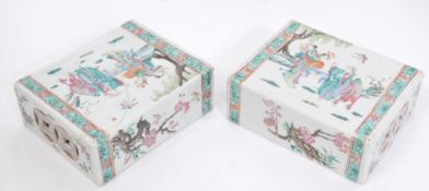 A good pair of 18th / 19th century Chinese famille rose flower bricks/ pillows each  decorated to