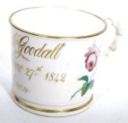 A 19th century Staffordshire  commemorative birthday mug / loving cup being decorated with a