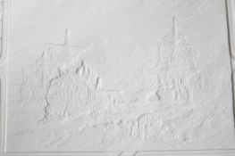 A 19th century lithophane panel of a naval scene pottery marks to verso with number 2054. Set to a