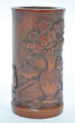 A fine believed late 18th / 19th Chinese cylindrical  bamboo brush pot of excellent colour carved in