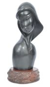 A good 1930's Art Deco Nubian lady ebony sculpture. Of good form being raised on a wooden carved