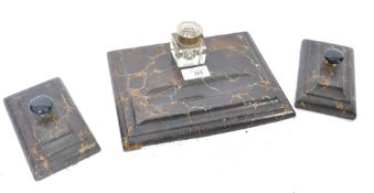 A 19th century Victorian Gentleman's marble 3 piece desk tidy set comprising a pair of marble