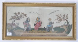 A 19th century believed German needlework panel being handwoven with an unusual scene of seated
