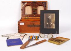 WWI SOLDIERS DITTY BOX & MEDAL GROUP WITH PERSONAL EFFECTS