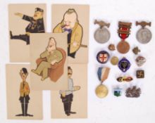 ASSORTED BADGES & POSTCARDS